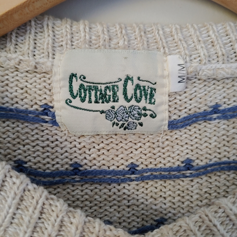 Vintage Cottage Cove Cardigan Knit Sweater Teddy Bear Hearts Size Medium Grandma - Picture 13 of 14